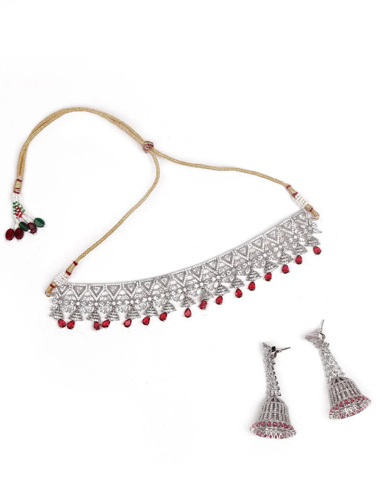 Odette Women Silver-Tone Jewellery Set With Rubies - Image 3