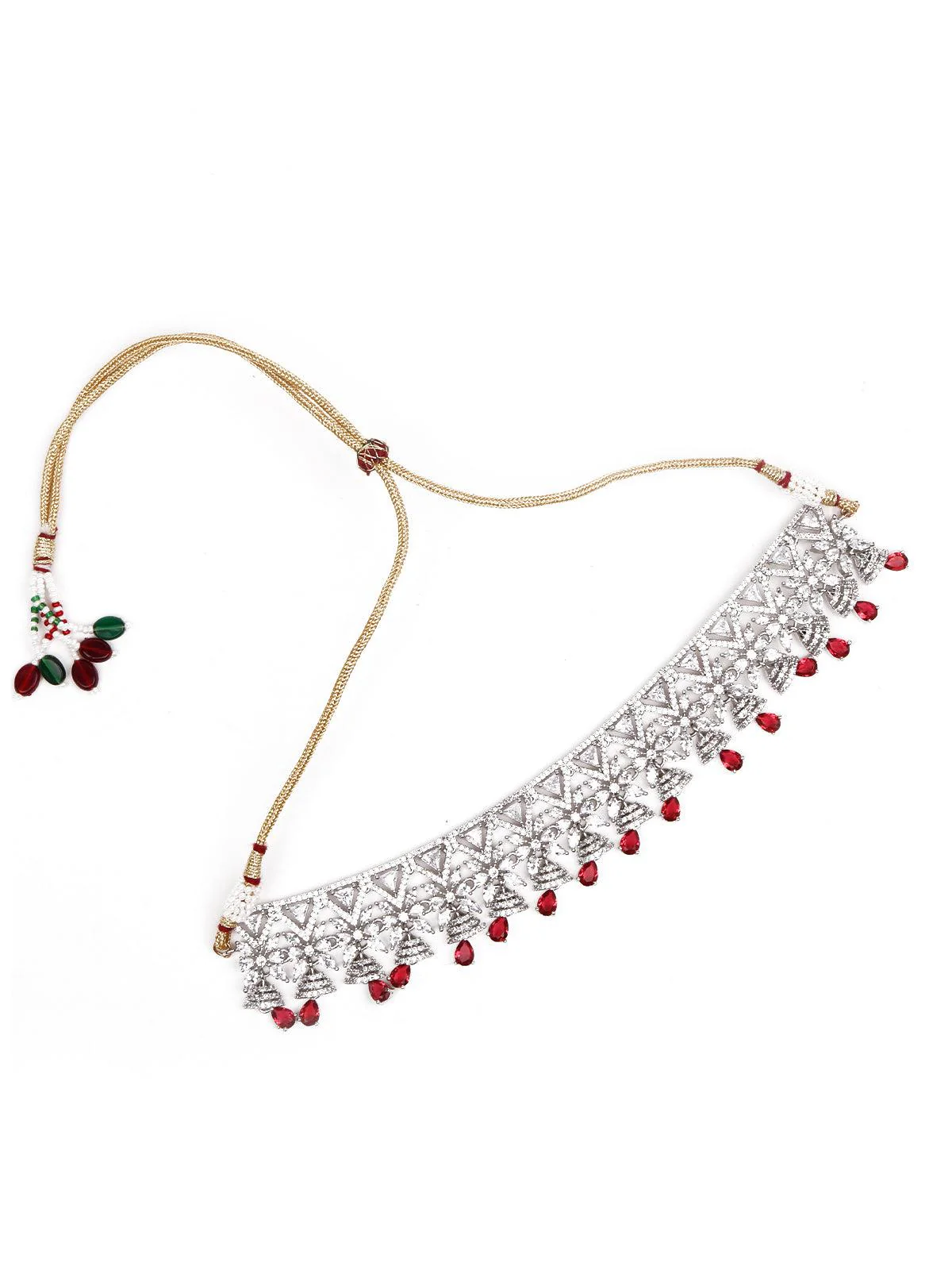 Odette Women Silver-Tone Jewellery Set With Rubies - Image 4