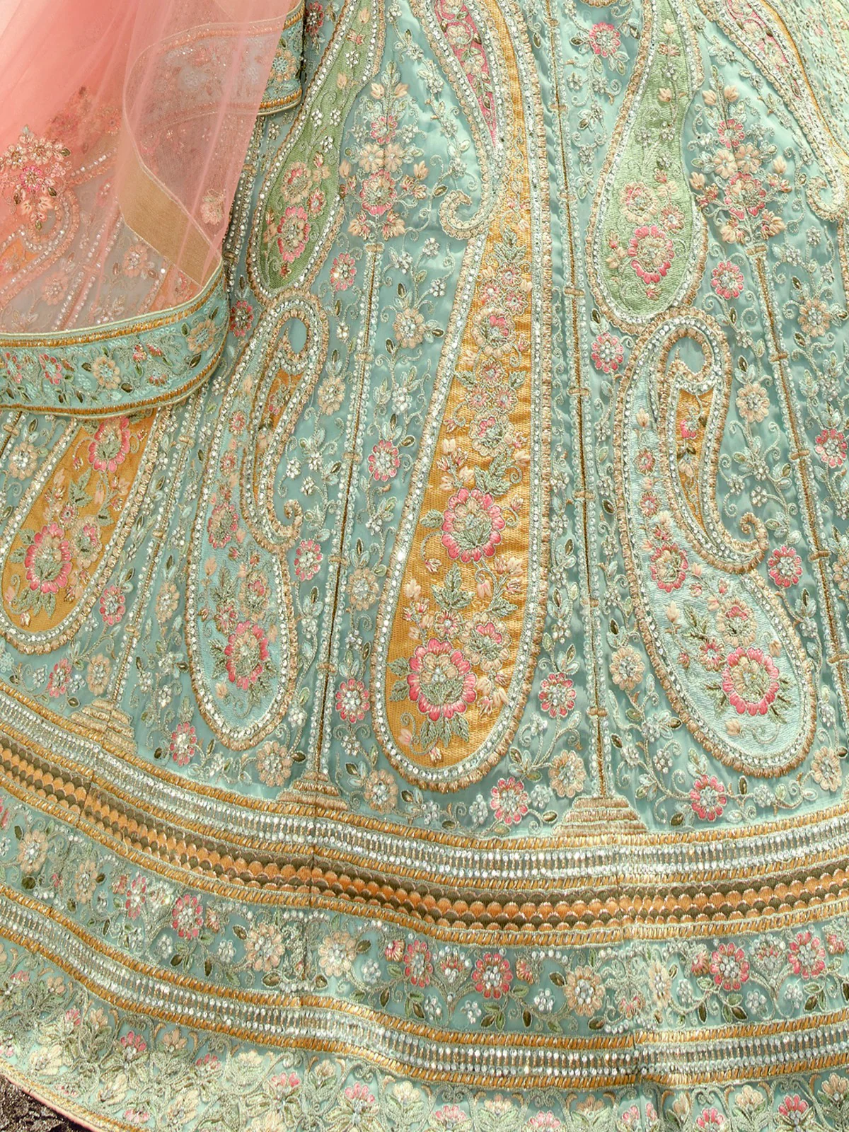 Odette Women Sky Blue Embroidered Organza Semi Stitched Lehenga With Unstitched Blouse - Image 4