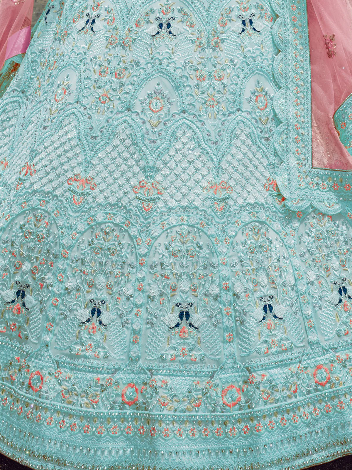 Odette Women Light Blue Embroidered Georgette Semi Stitched Lehenga With Unstitched Blouse - Image 4