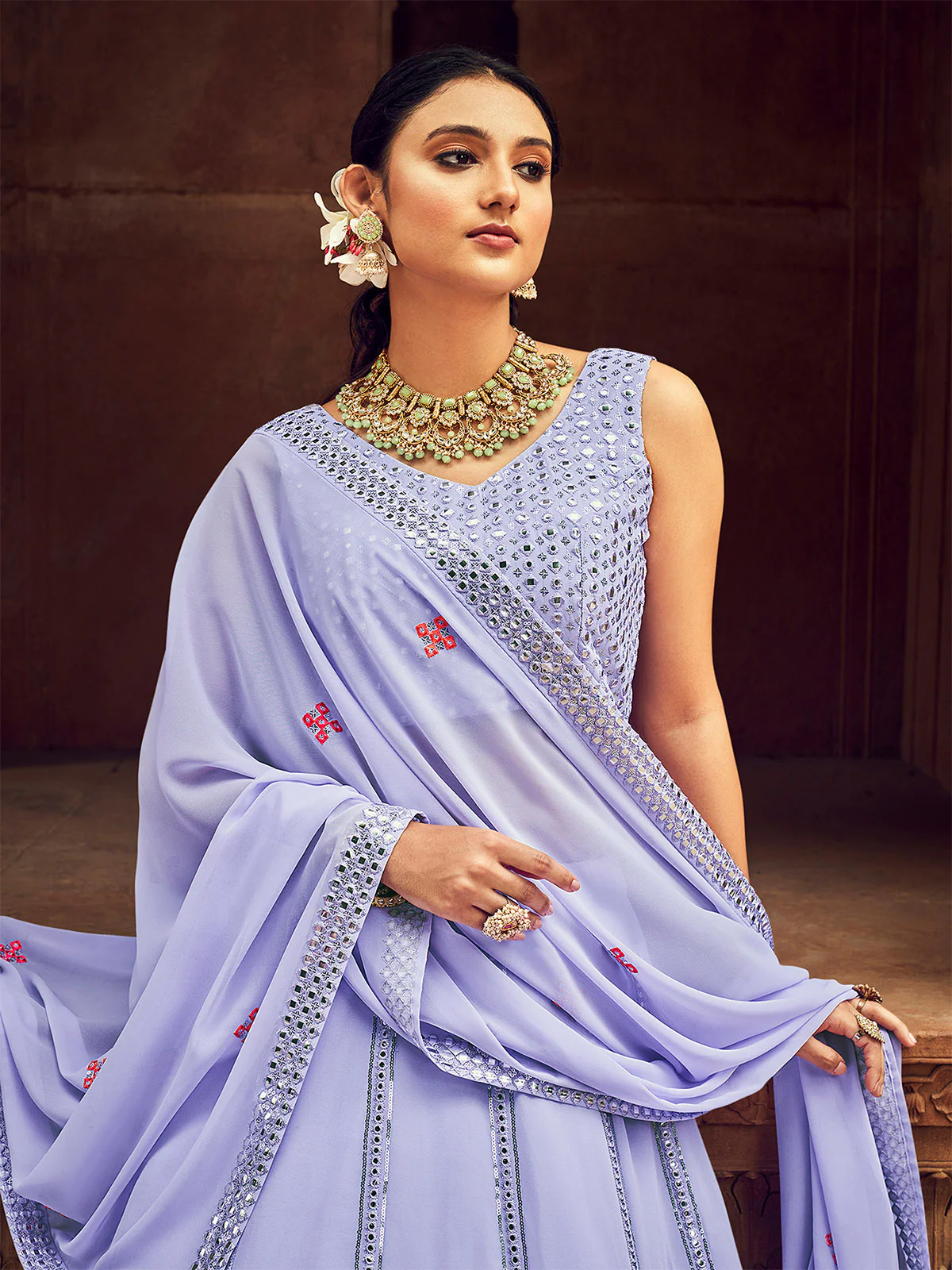 Odette Women Sky Blue Embroidered Festive Semi Stitched Lehenga With  Unstitched Blouse - Image 4