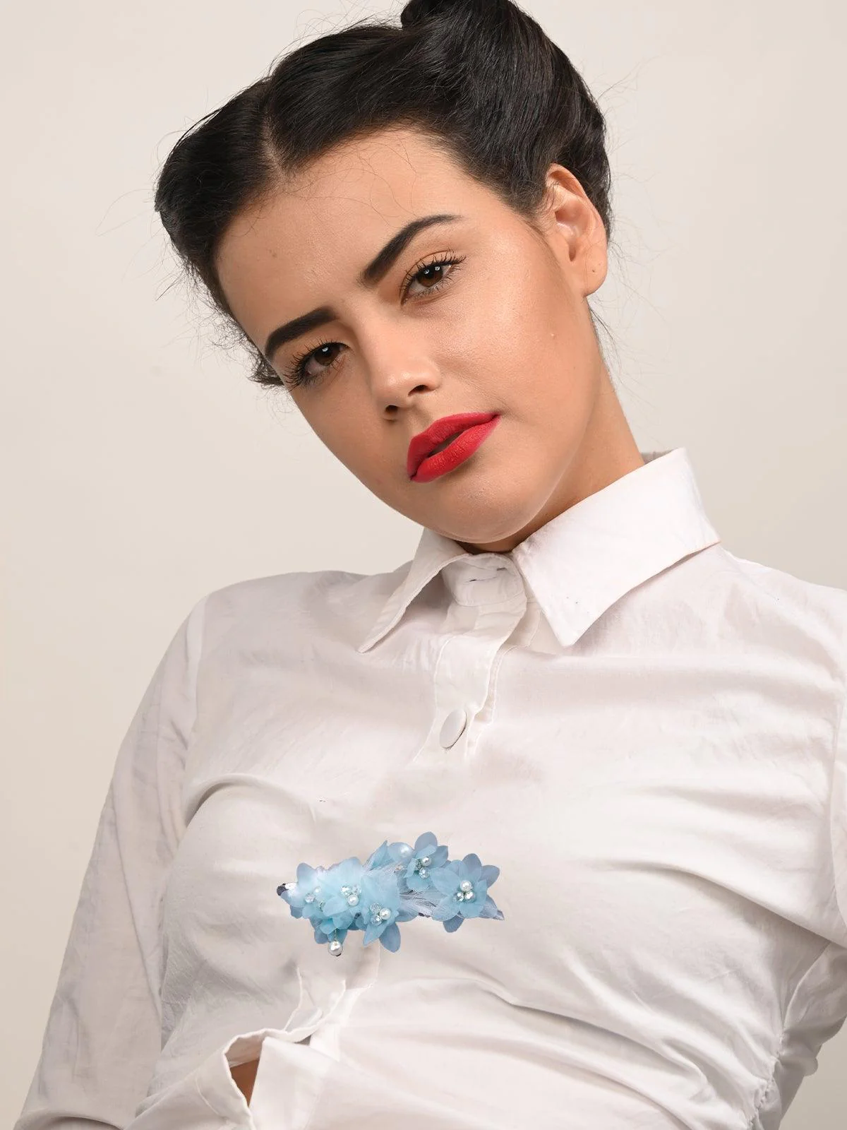 Odette Women Blue Fabric Brooch - Image 2