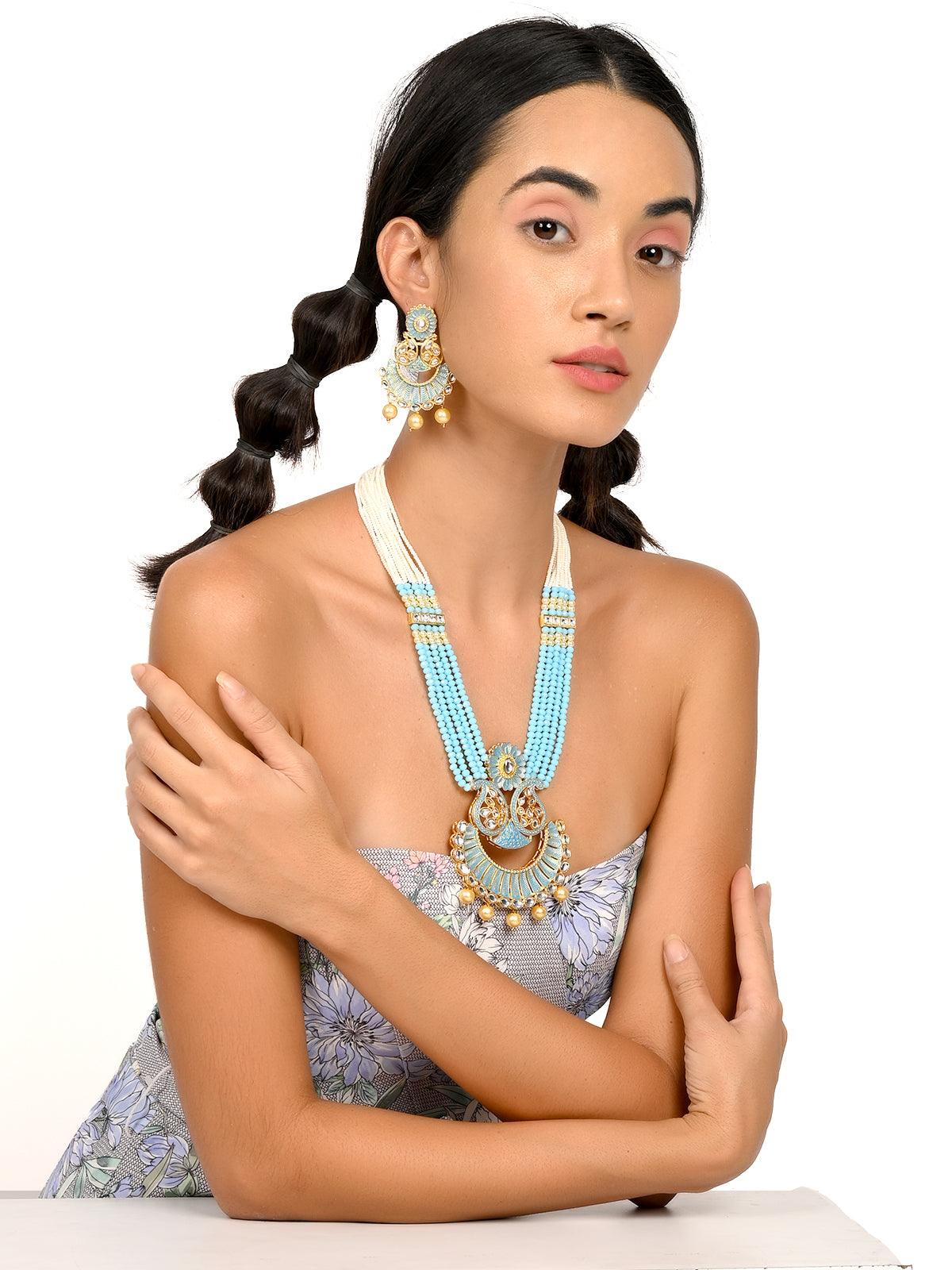 Odette Sky Blue Gorgeous Pendant Necklace Set For Women - Image 2