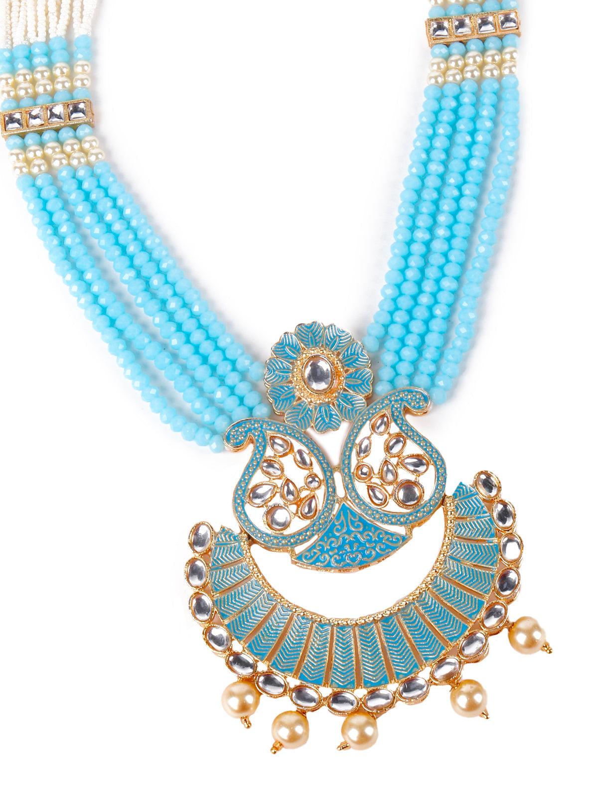 Odette Sky Blue Gorgeous Pendant Necklace Set For Women - Image 4