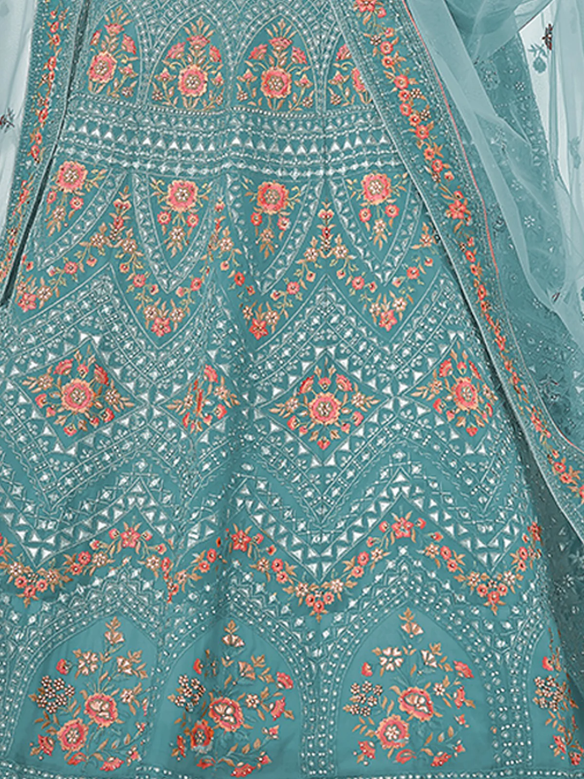Odette Women Light Blue Embroidered Organza Semi Stitched Lehenga With Unstitched Blouse - Image 3