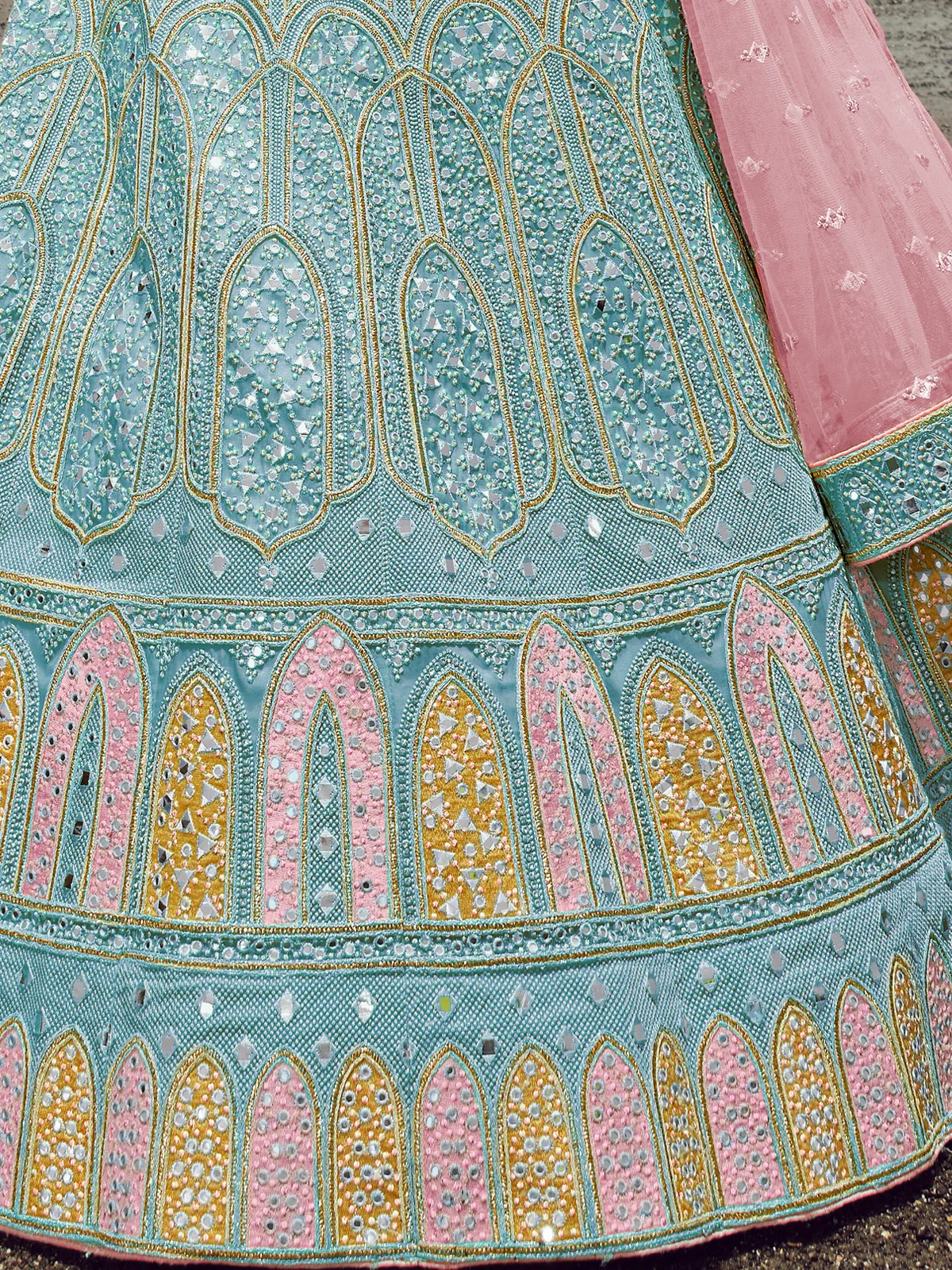 Odette Women Light Blue Georgette Semi Stitched Lehenga With Unstitched Blouse - Image 3