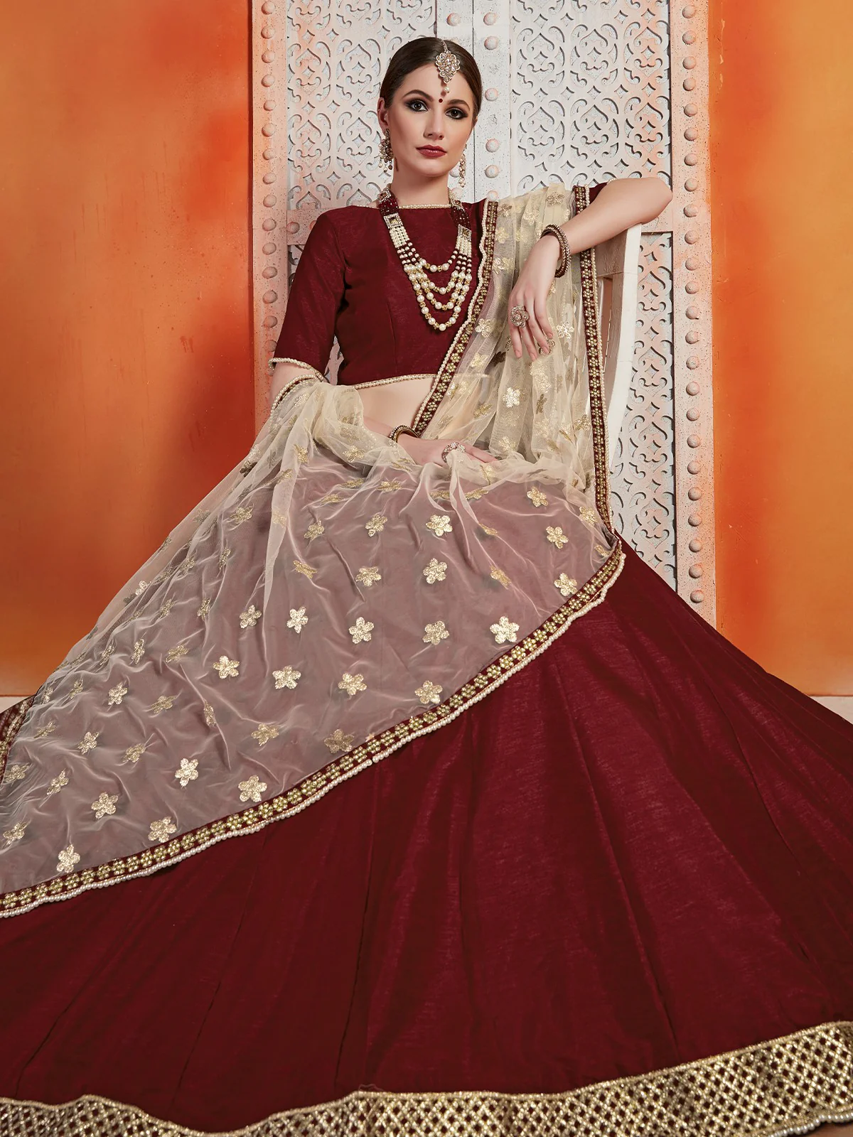Odette Women Art Silk Maroon Semi Stitched Lehenga With Unstitched Blouse - Image 4