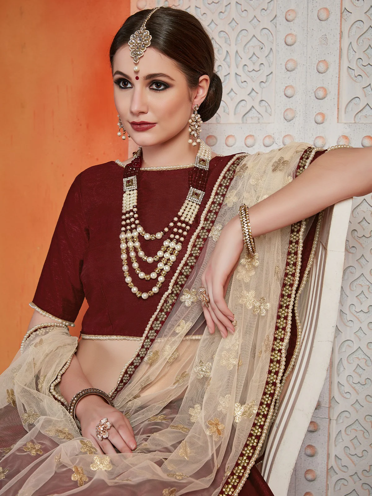 Odette Women Art Silk Maroon Semi Stitched Lehenga With Unstitched Blouse - Image 5