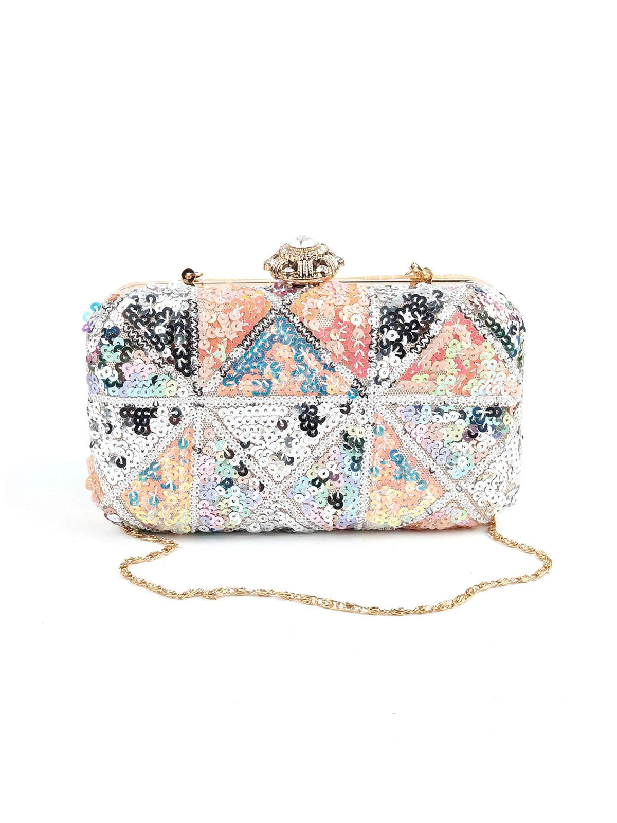 Odette Women Multicolored Sequined Boxy Clutch - Image 4