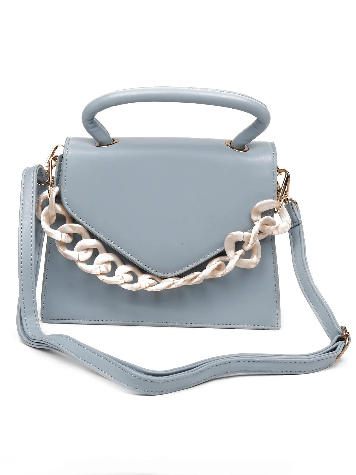 Odette Women Blue Metal Sling Bag - Image 3