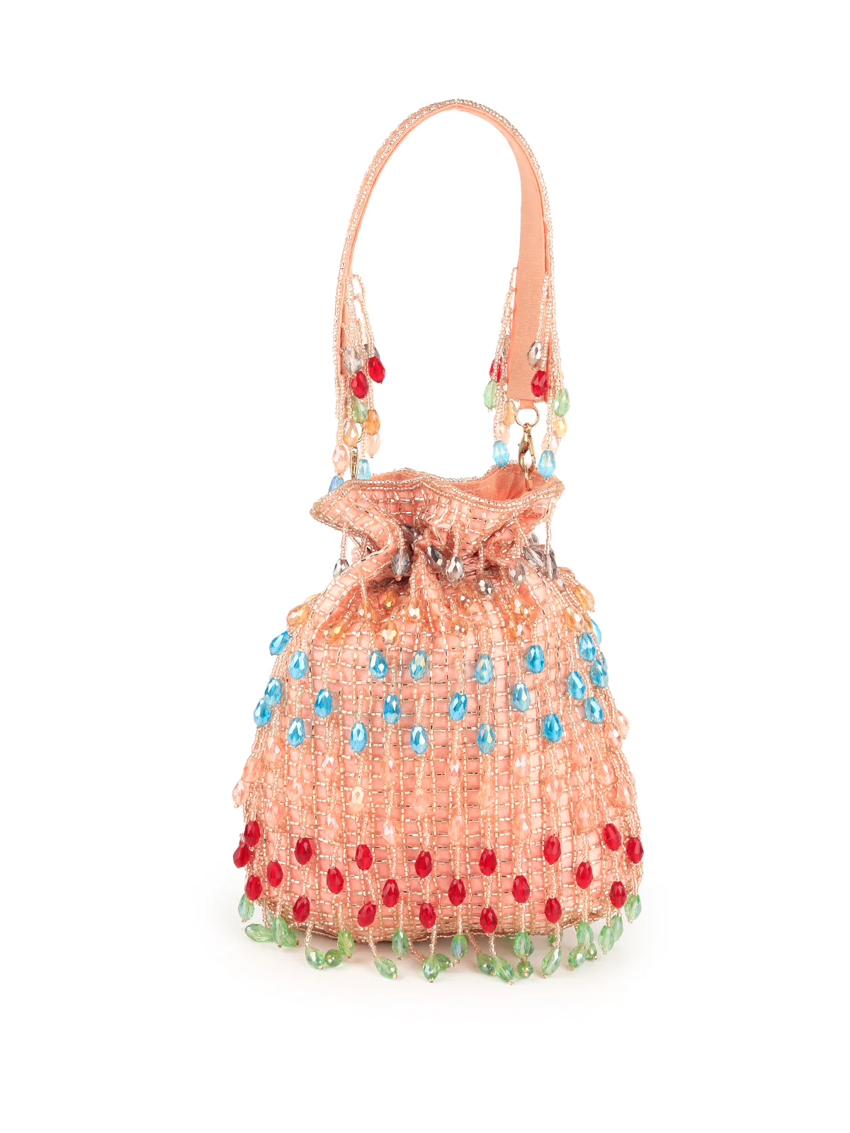 Odette Women Sparkling Peach Bead Embroidered Potli Bag - Image 6