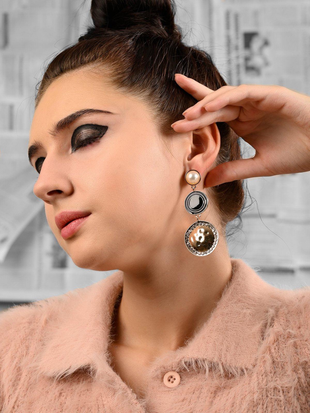 Odette Women Black Metal Earrings - Image 2