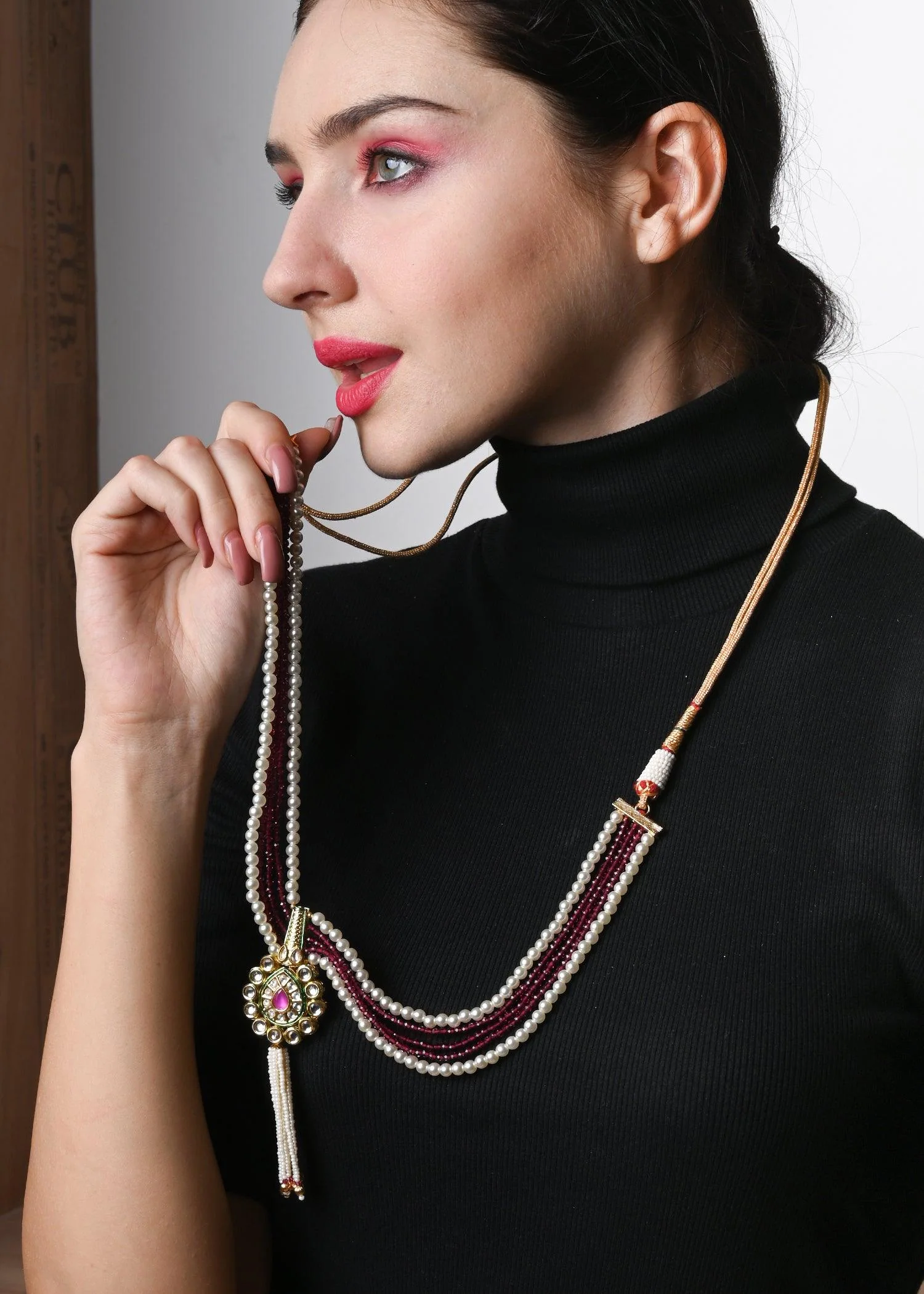 Odette Women Statement Multicolor Pearls Choker Set - Image 2