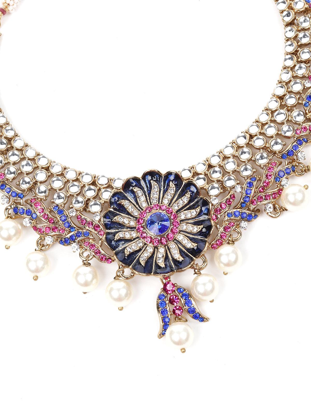 Odette Women Rusty Brown Stone And Kundan Set - Image 3