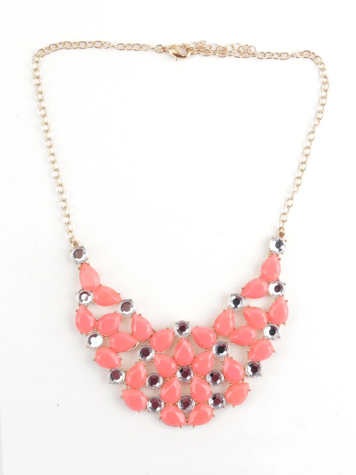 Odette Women Strawberry Pink-Peach Studded Necklace - Image 3