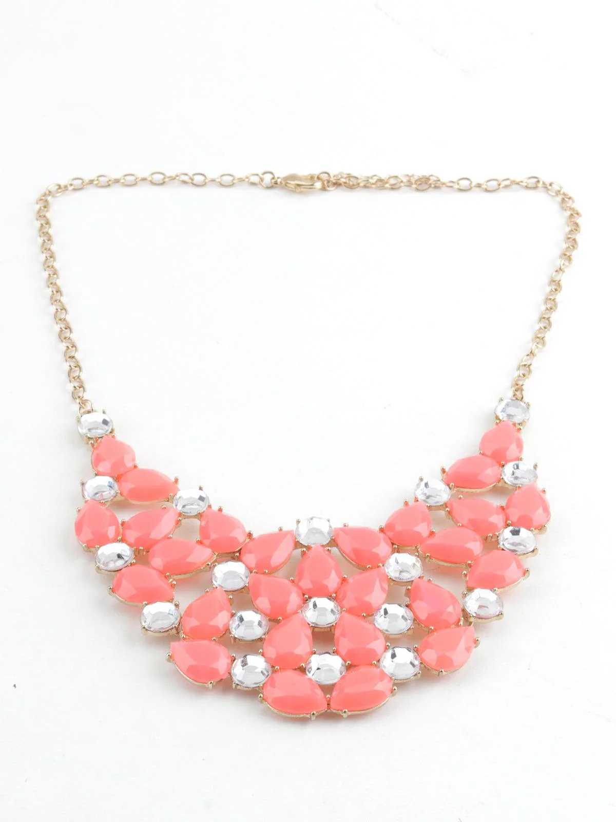 Odette Women Strawberry Pink-Peach Studded Necklace - Image 6