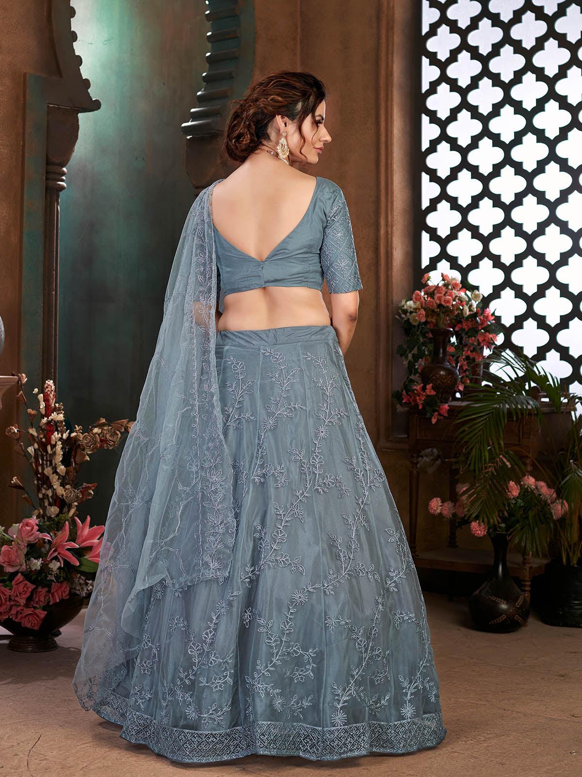 Odette Women Striking Grey Net Semi Stitched Lehenga With  Unstitched Blouse - Image 2