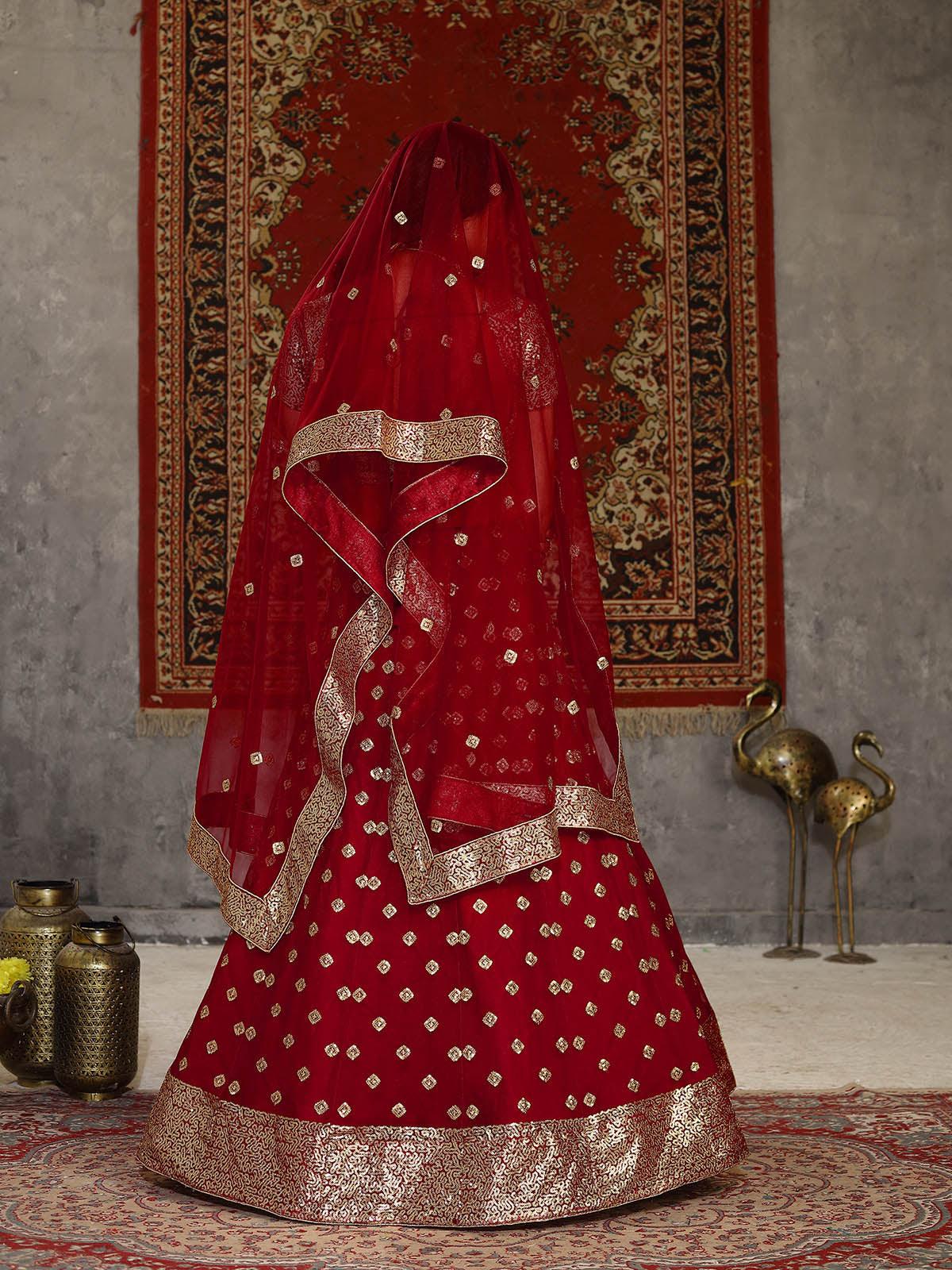 Odette Women Striking Red Net Semi Stitched Lehenga With  Unstitched Blouse - Image 2