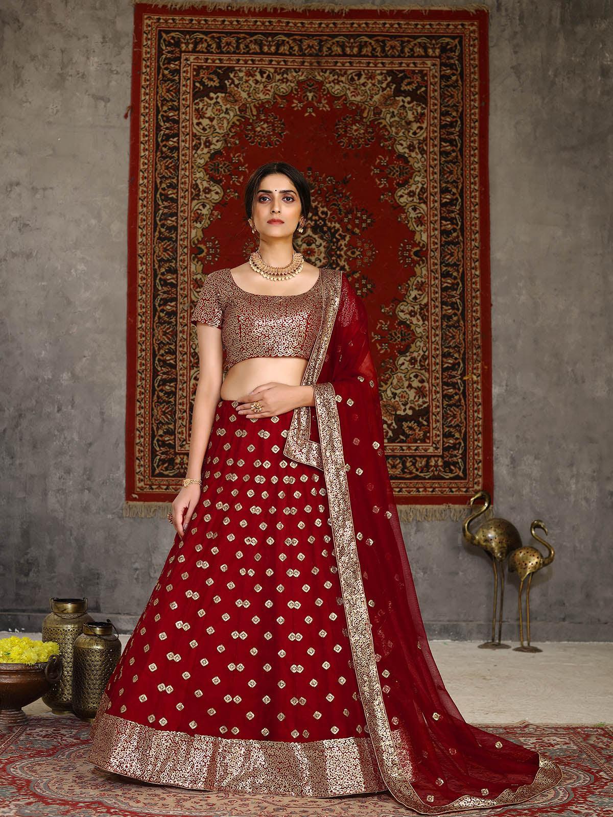 Odette Women Striking Red Net Semi Stitched Lehenga With  Unstitched Blouse - Image 6