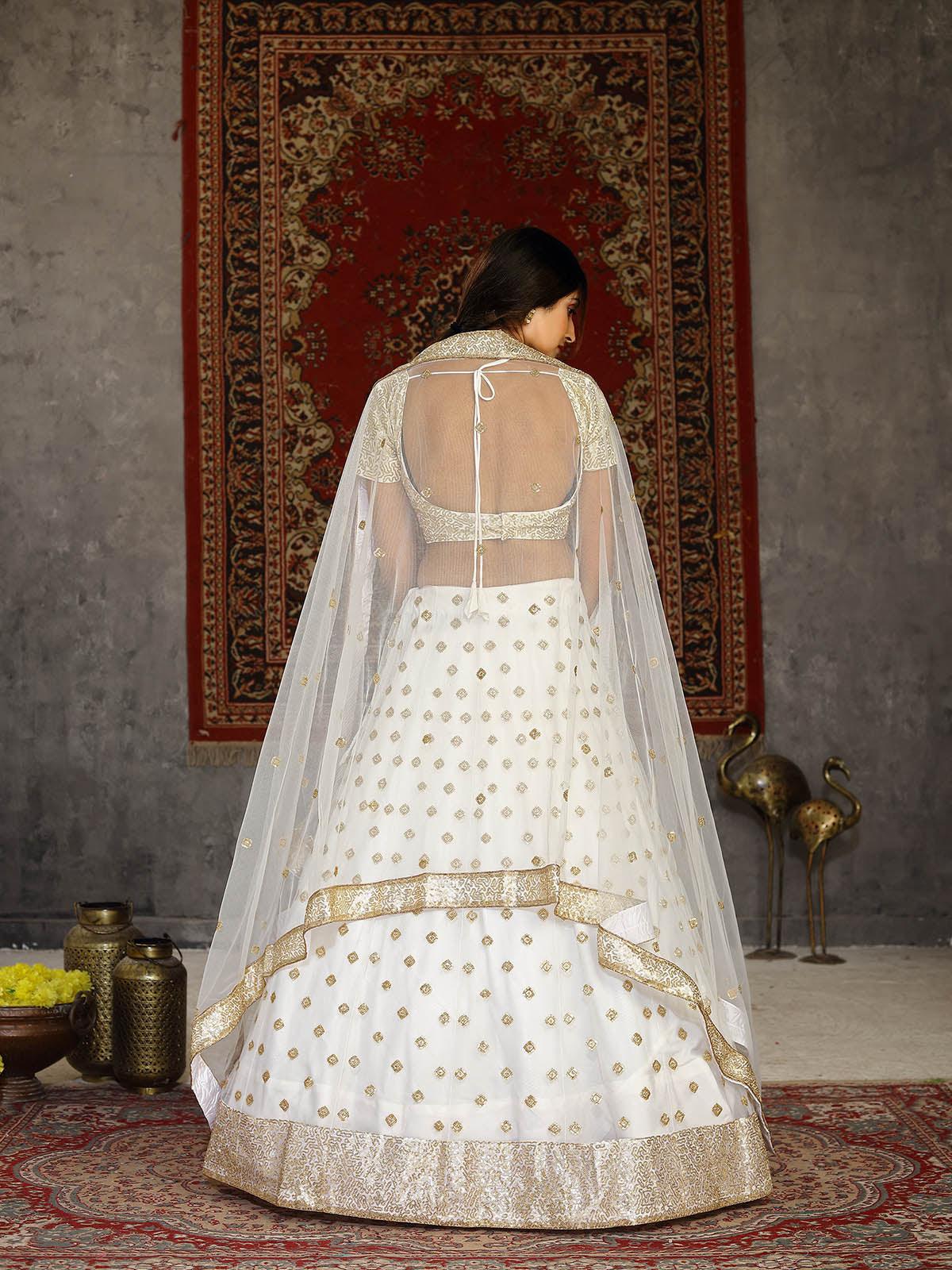 Odette Women Striking White Net Semi Stitched Lehenga With  Unstitched Blouse - Image 5