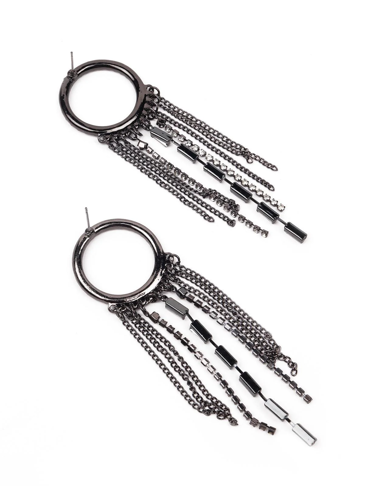 Odette Women Silver Studded Metal Tassel Drop Earrings-Silver - Image 6