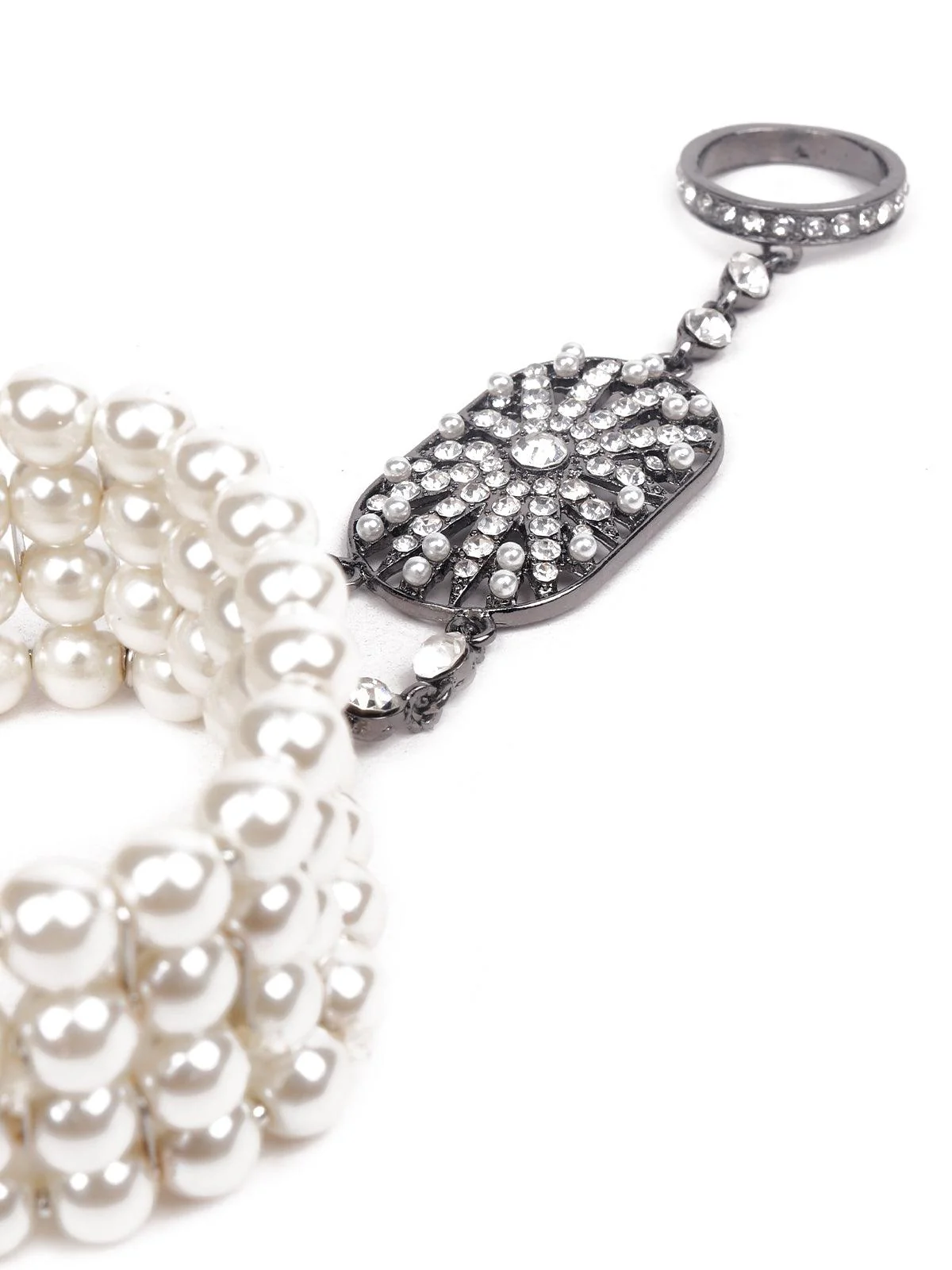 Odette Women Pearl Metal Bracelet With A Ring - Image 6