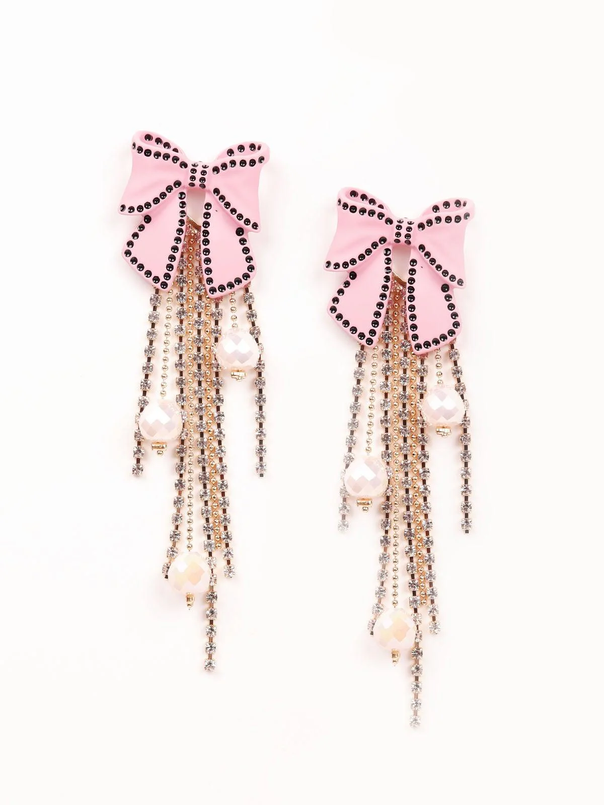 Odette Women Pink Bow-Metal Tassel Earrings - Image 3