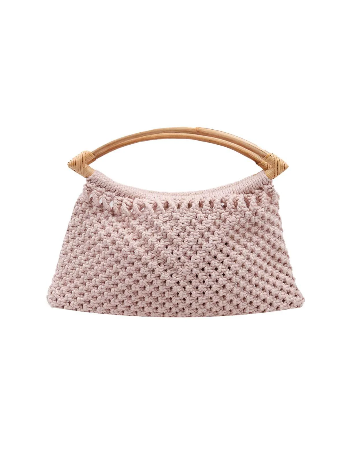 Odette Women Stunning Crochet Baby Pink Handle Bag - Image 3