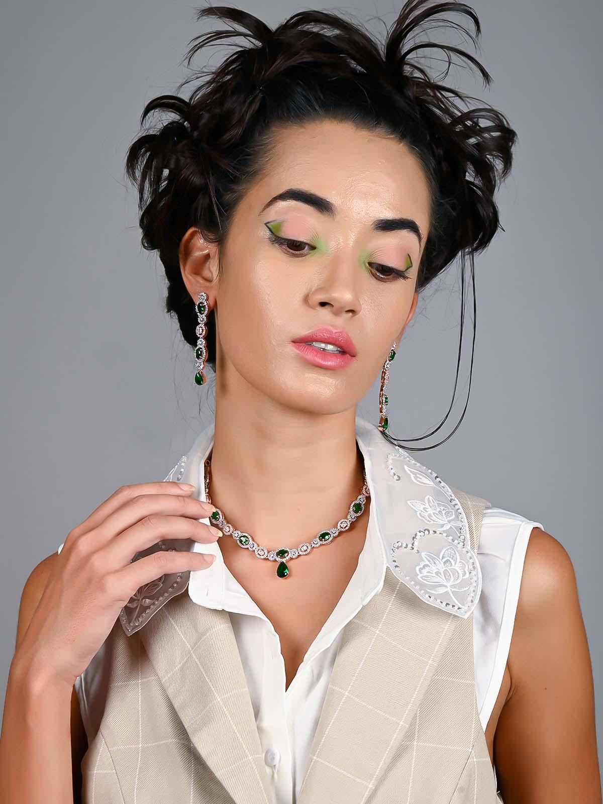 Odette Women Stunning Embellished Green Princess Necklace Set - Image 2
