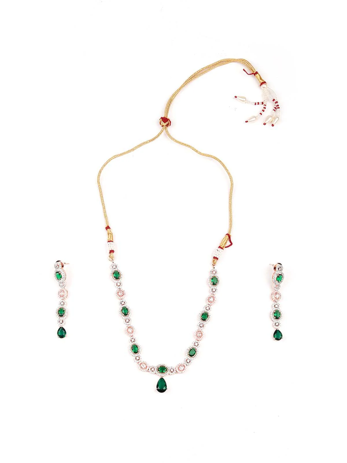 Odette Women Stunning Embellished Green Princess Necklace Set - Image 3