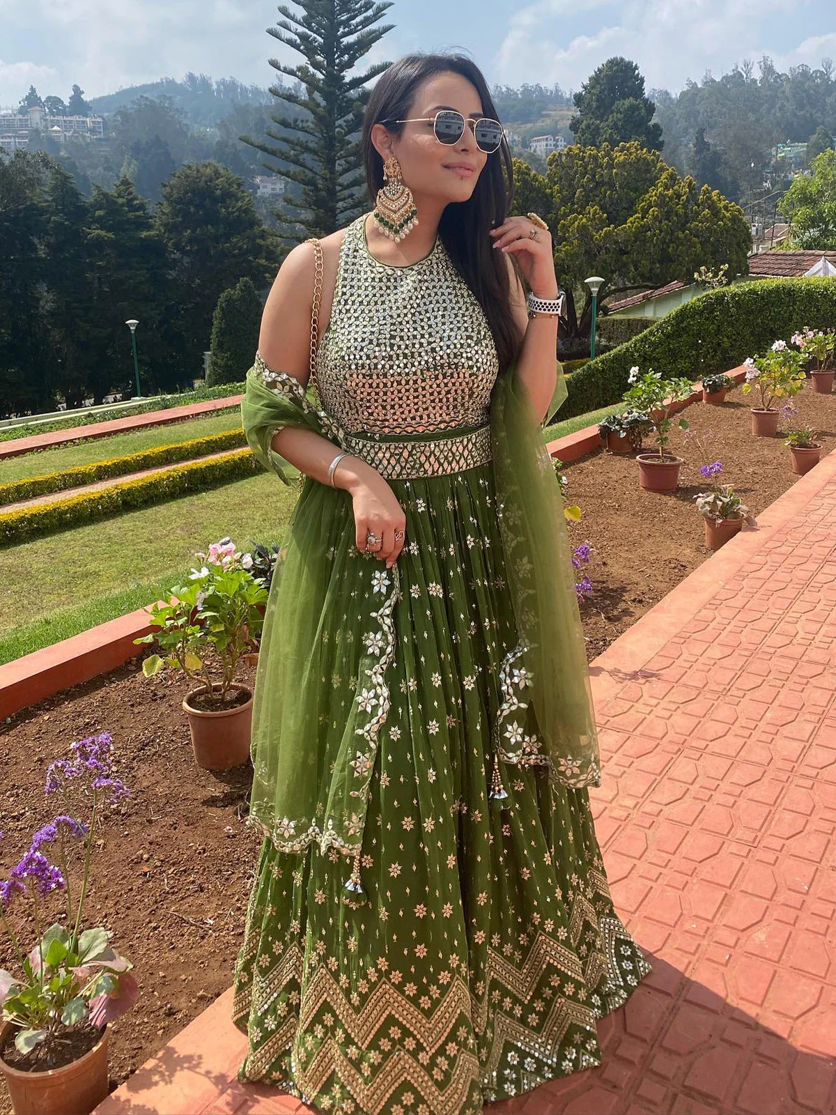 Odette Women Stunning Green Semi Stitched Lehenga Stitched Blouse - Image 2
