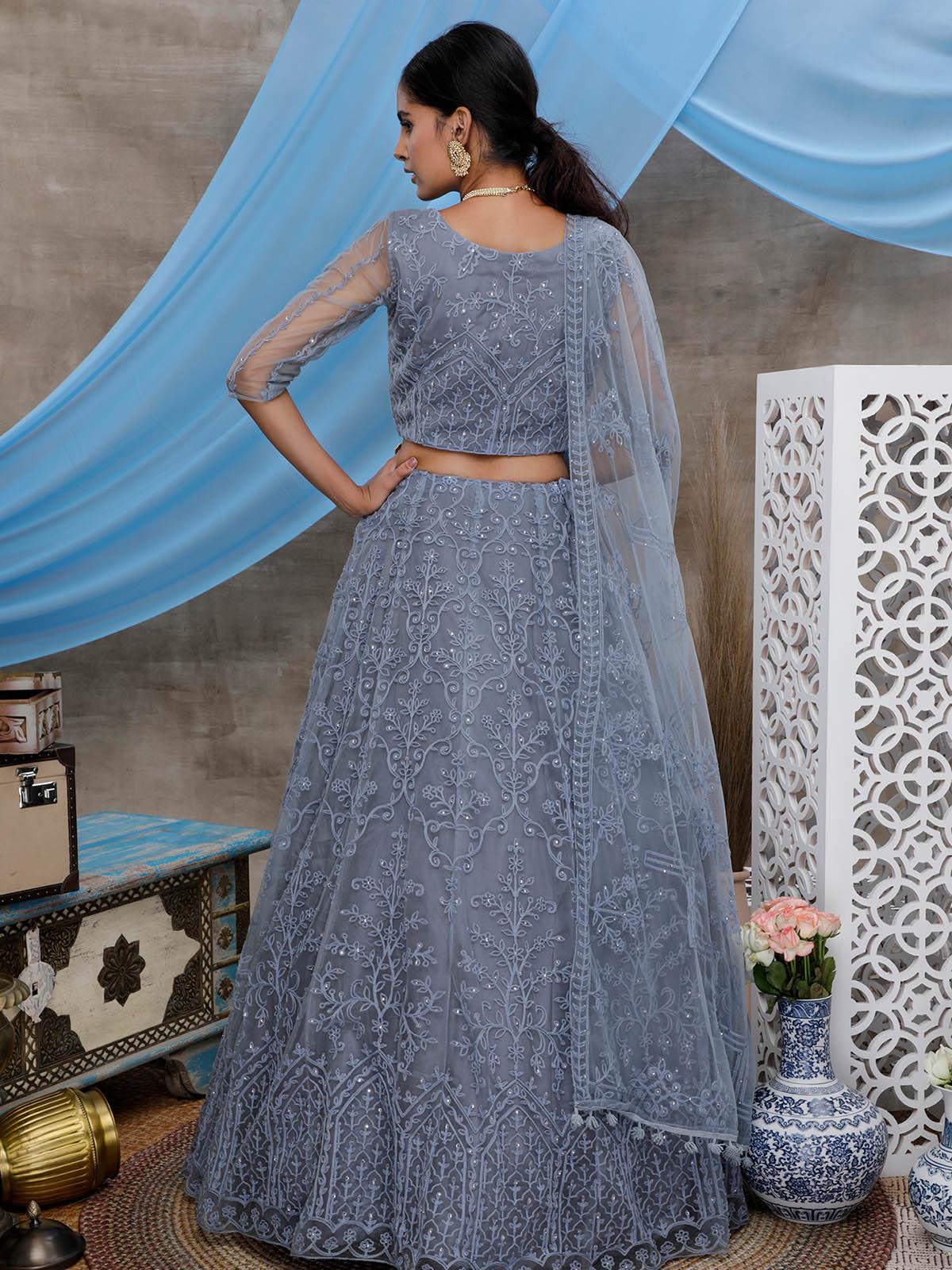 Odette Women Stunning Grey Net Semi Stitched Lehenga With  Unstitched Blouse - Image 2