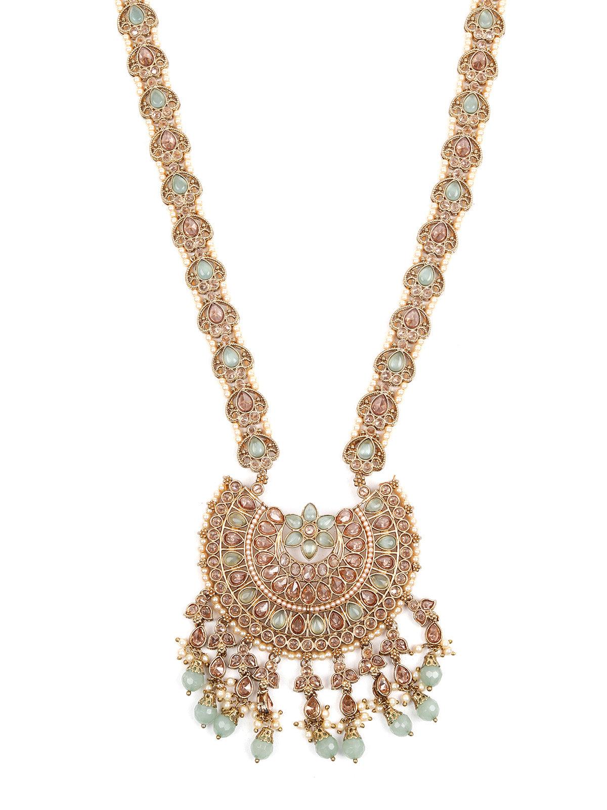 Odette Stunning Long Gold Kundan Studded Necklace Set For Women - Image 4