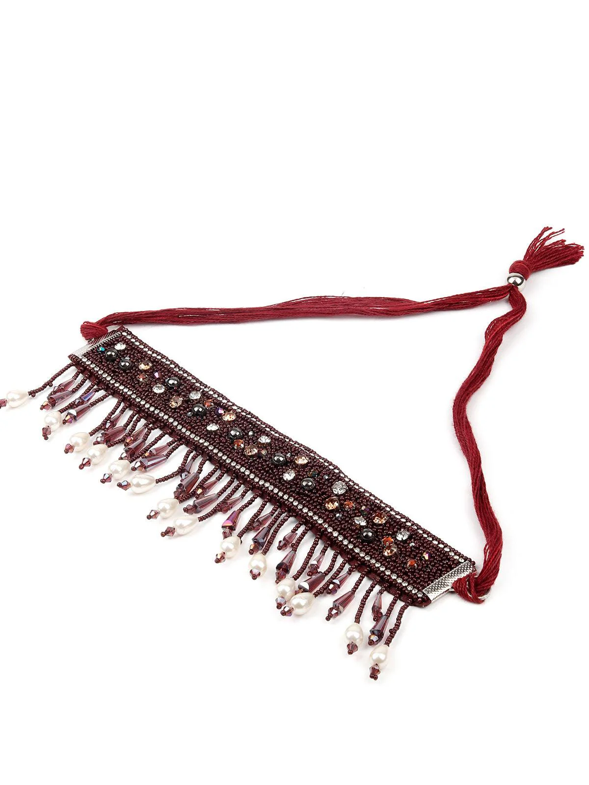 Odette Stunning Maroon Beaded Choker Necklace Set For Women - Image 4