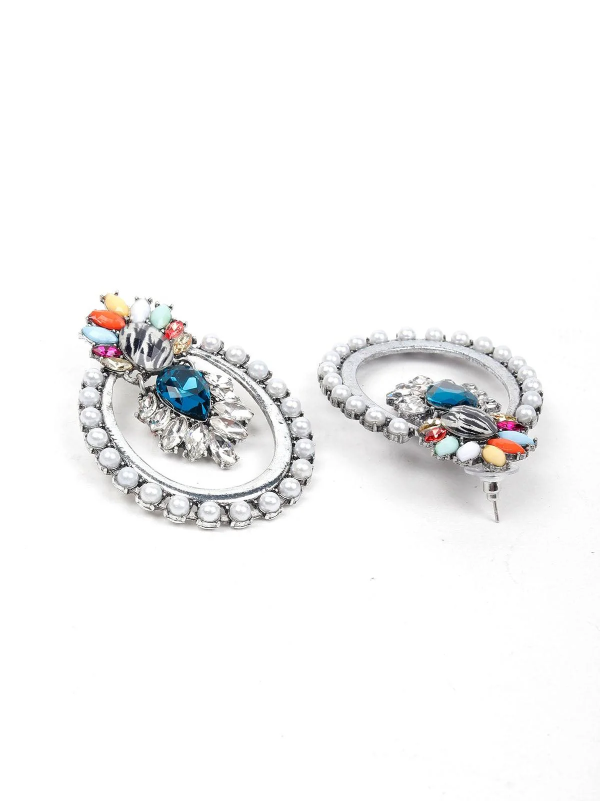Odette Women Multicoloured Metal Pearl Earrings - Image 5