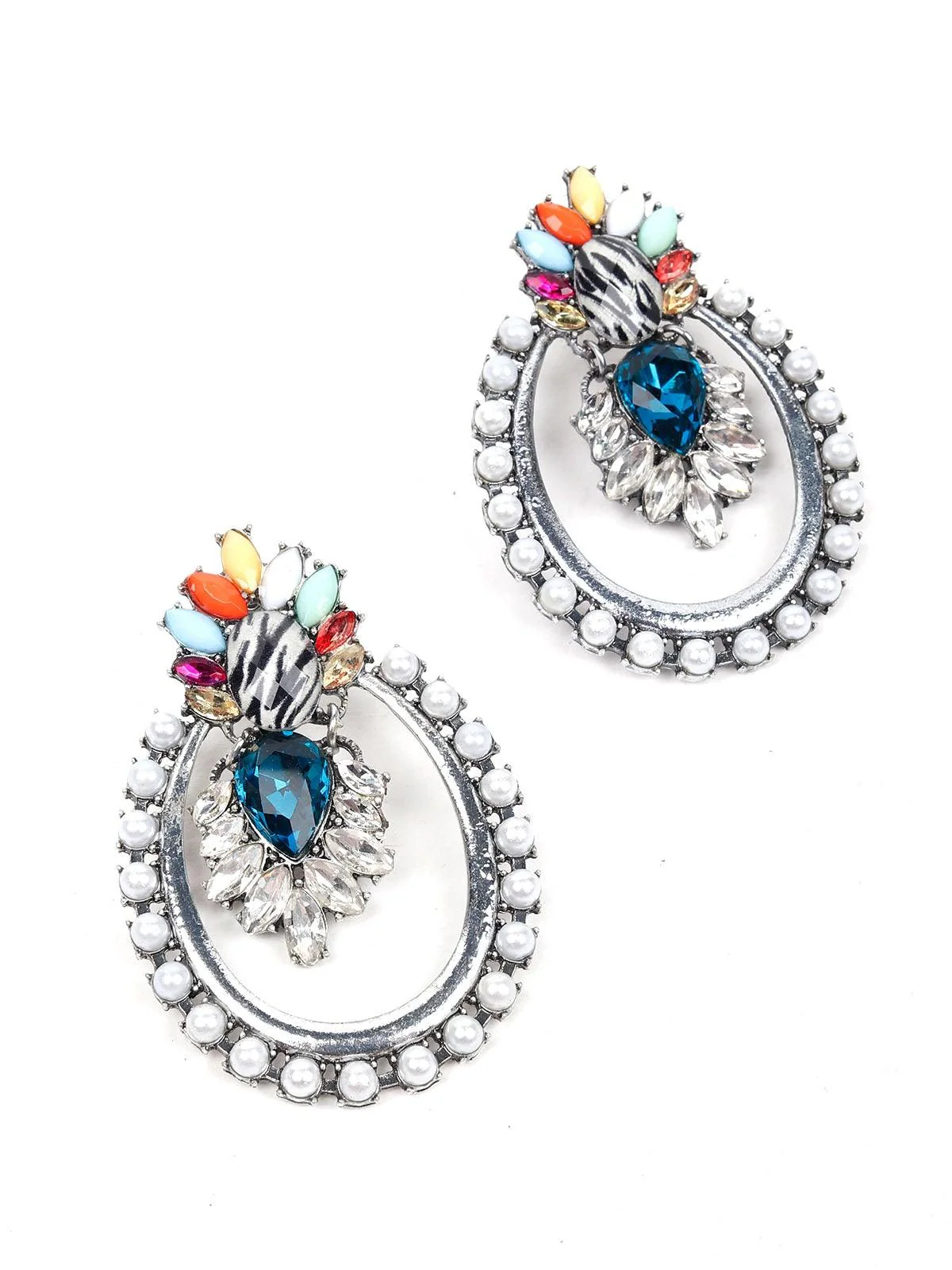 Odette Women Multicoloured Metal Pearl Earrings - Image 6
