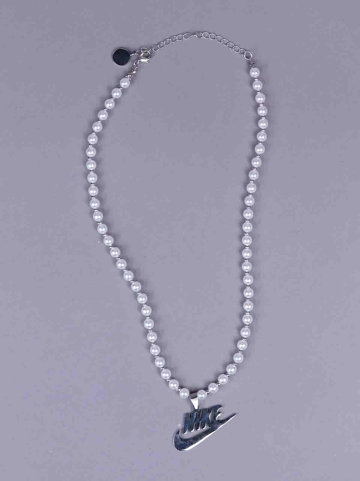 Odette Women Pink Pearl Necklace With A Brand Logo - Image 3