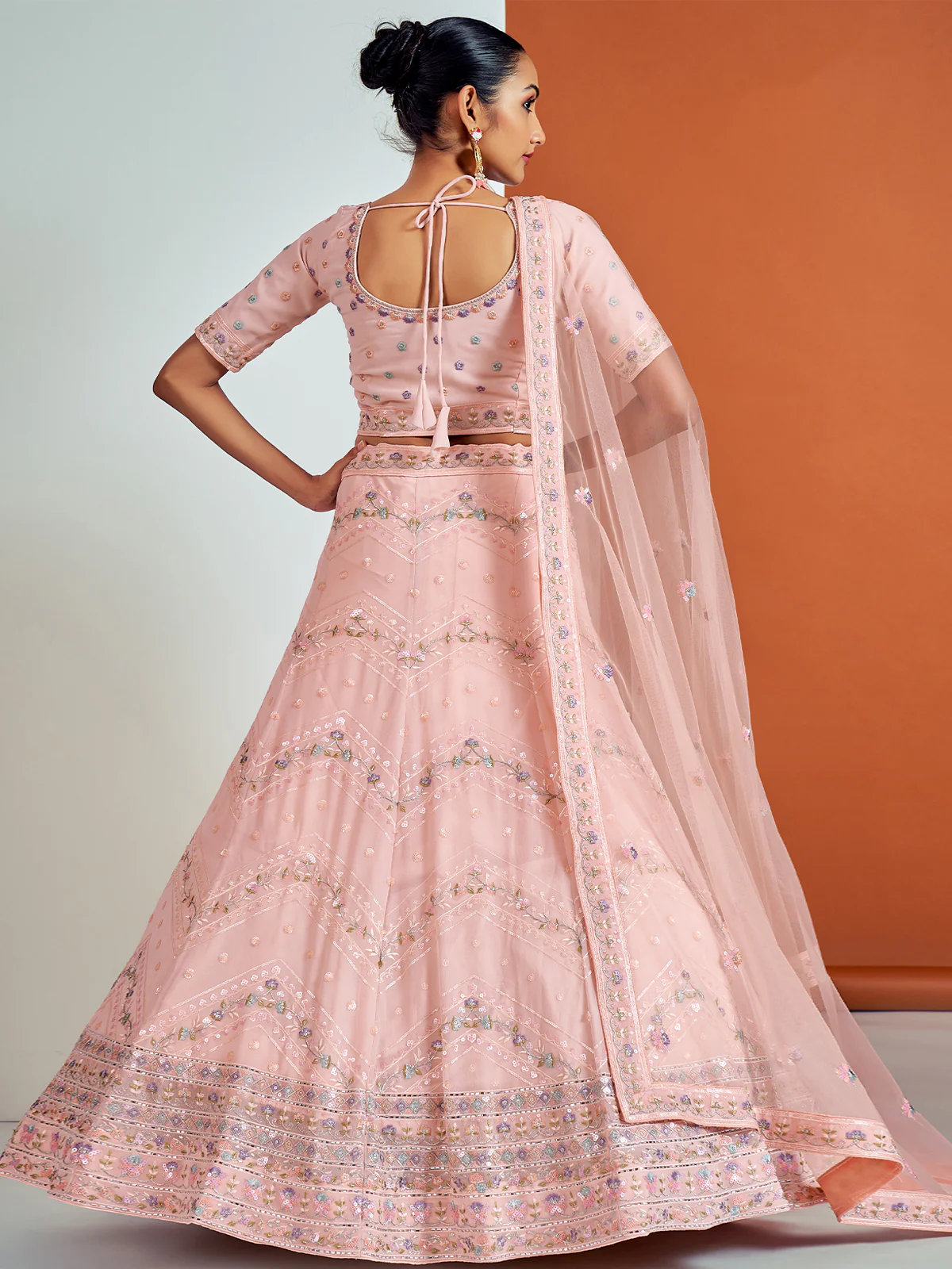Odette Women Stunning Pink Georgette Semi Stitched Lehenga With Unstitched Blouse - Image 4