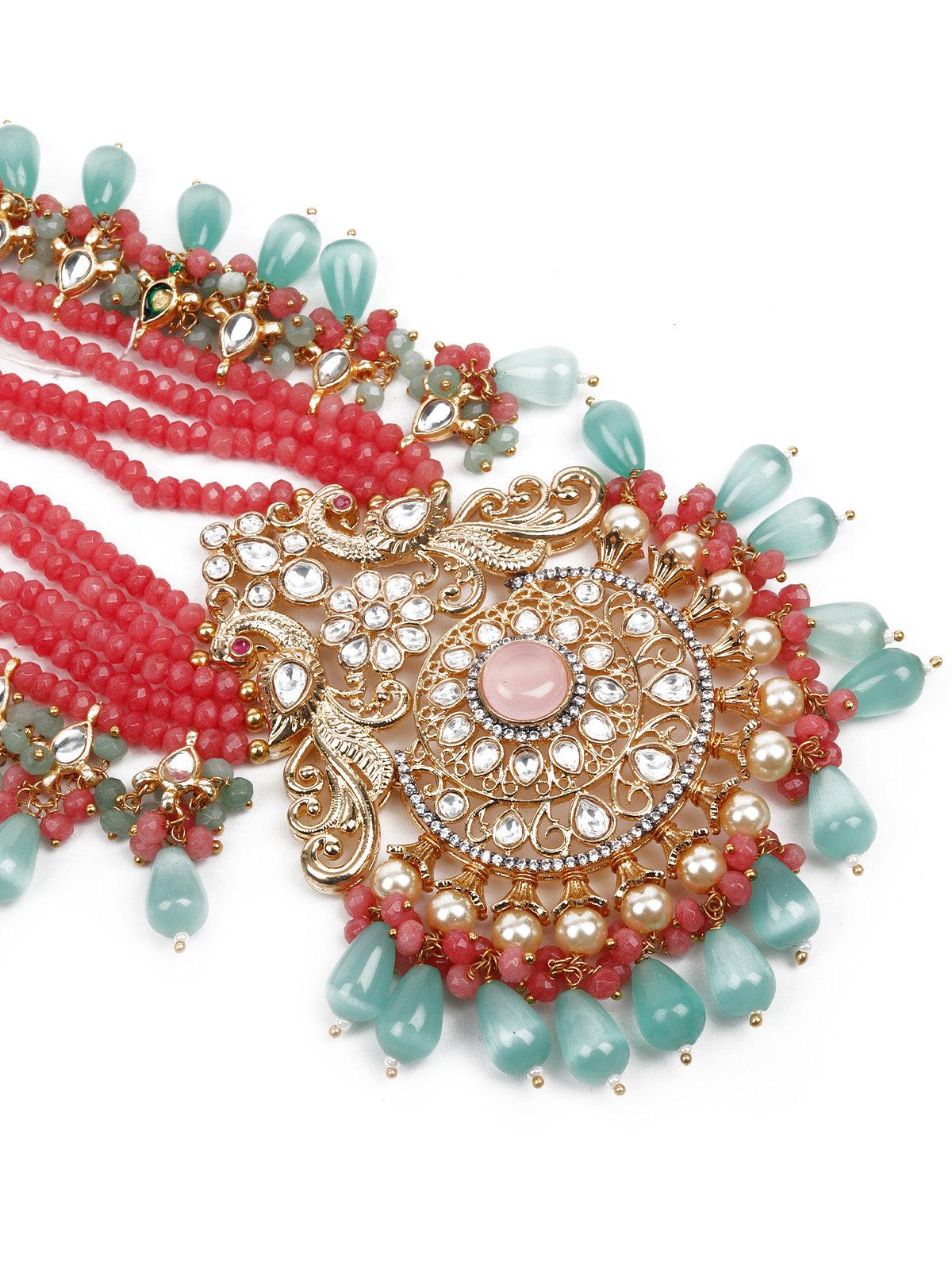 Odette Stunning Pink & Green Necklace Set For Women - Image 5
