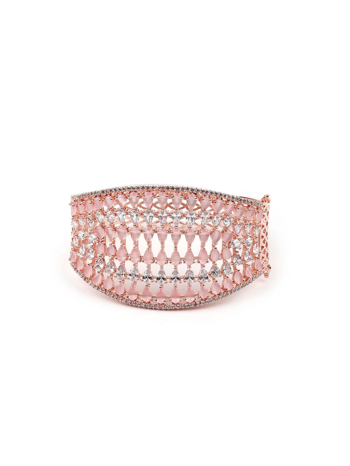 Odette Women Stunning Rose Gold Broad Embellished Bracelet - Image 3
