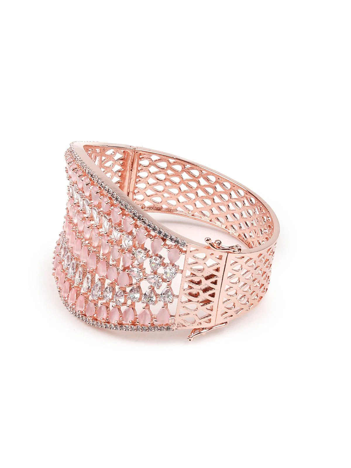 Odette Women Stunning Rose Gold Broad Embellished Bracelet - Image 5