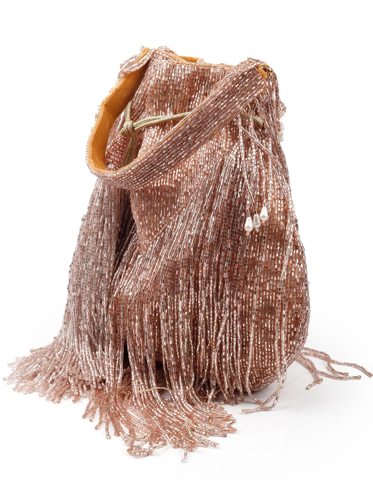 Odette Stunning Rose Gold Fringes Beaded Potli Bag For Women - Image 5