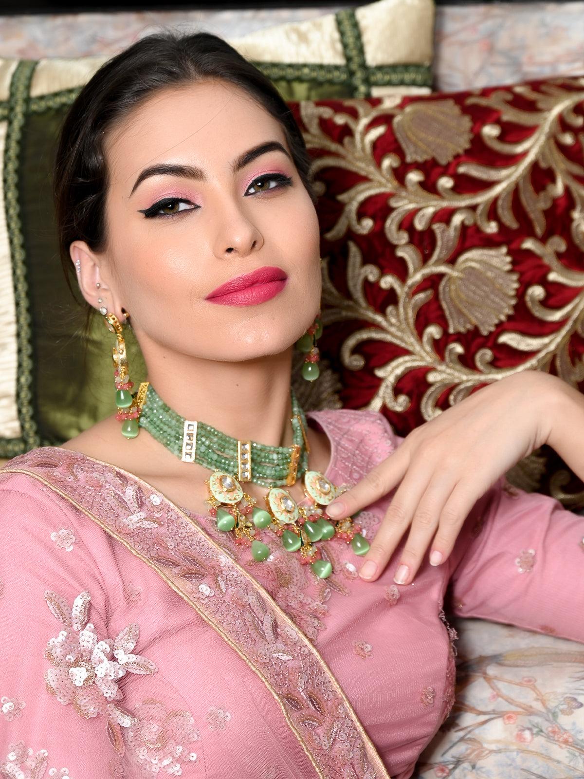 Odette Women Stunning Sea Green Choker Set - Image 2