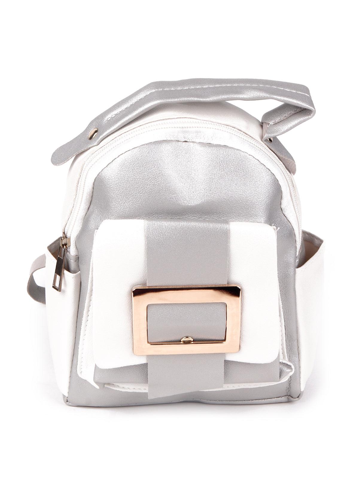 Odette Women Stunning Silver And White Bagpack - Image 3