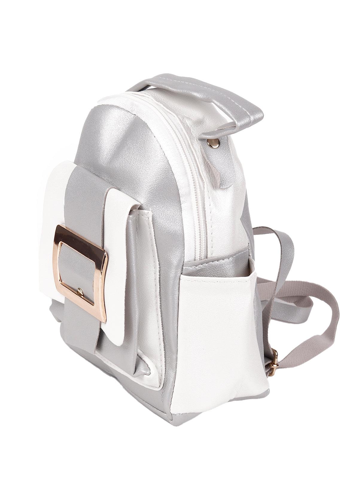 Odette Women Stunning Silver And White Bagpack - Image 4