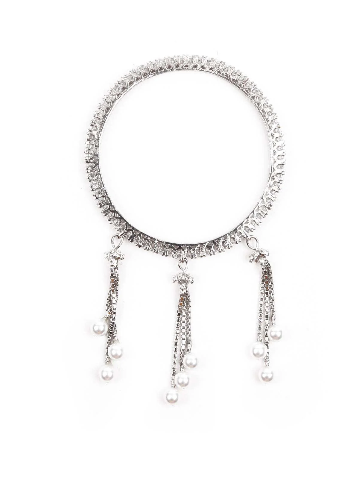 Odette Women Stunning Silver Ethnic Bangles With Latkan - Image 5