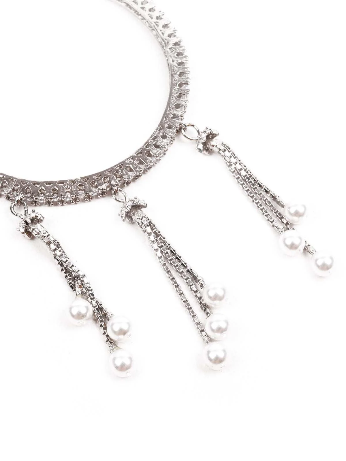 Odette Women Stunning Silver Ethnic Bangles With Latkan - Image 7