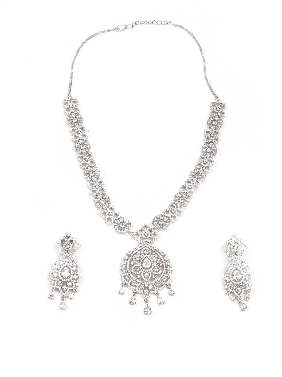 Odette Stunning Studded Silver Necklace Set For Women - Image 3