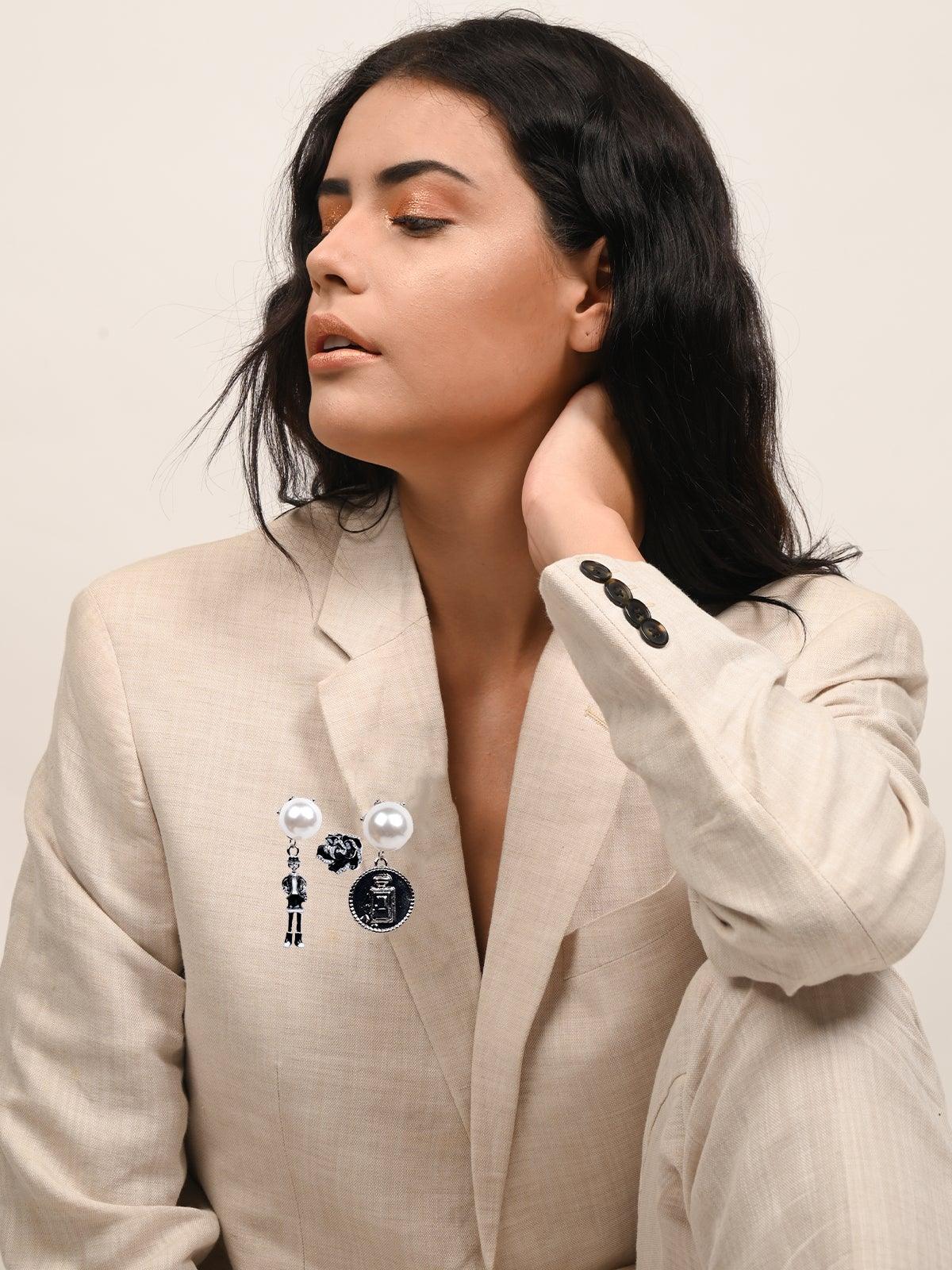 Odette Women Black And White Metal Brooch - Image 2