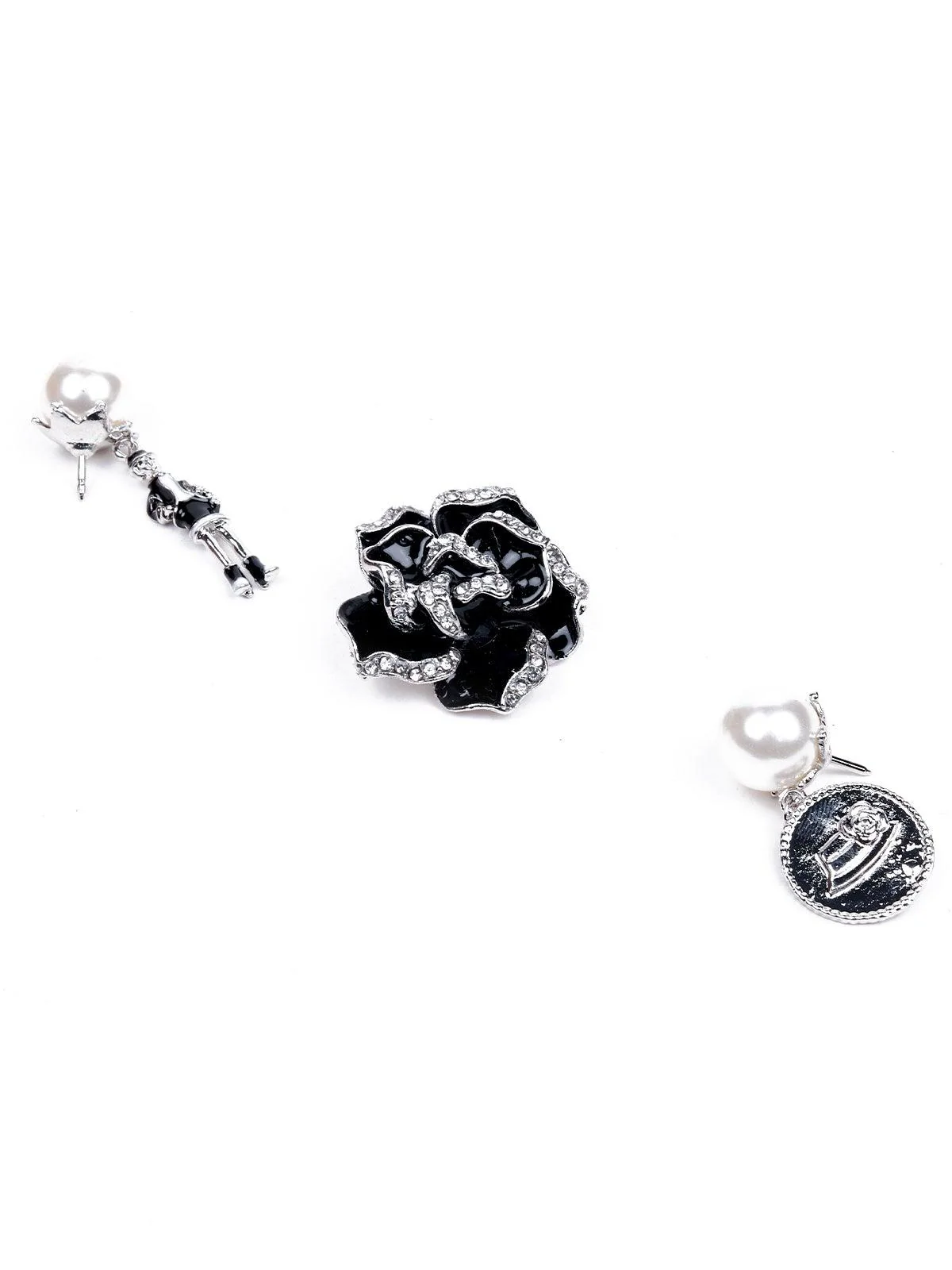 Odette Women Black And White Metal Brooch - Image 4